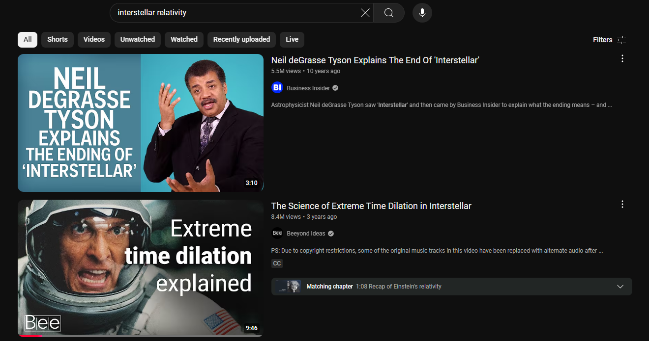 YouTube results for interstellar relativity